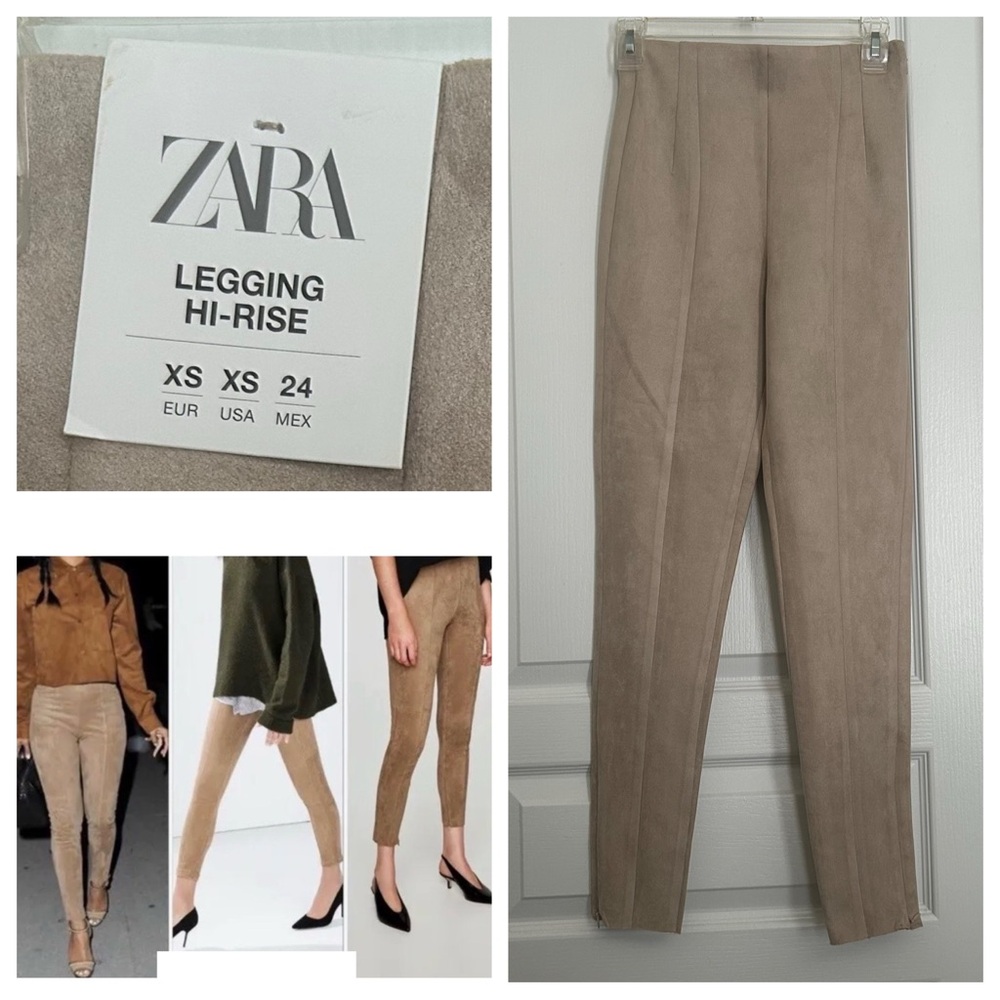 NWT XS Zara Hi-Rise Faux Suede Leggings Tan